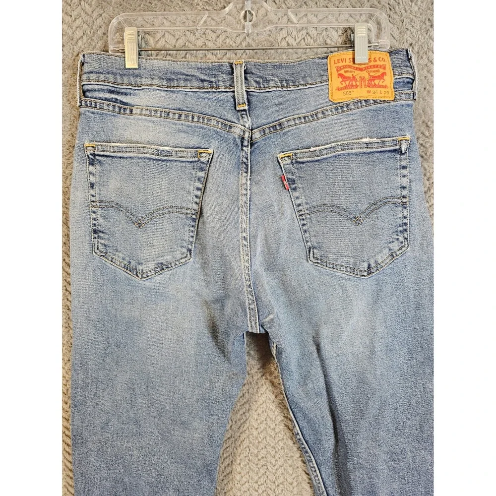 Levis 505 Regular Fit Jeans‎ Mens 34x29 Light Wash Blue Straight Leg 00505-1649